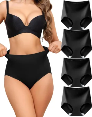 LEVAO Women Tummy Control Underwear, High Waisted Seamless Panties No Show Postpartum Briefs 4 Pack S-XXL