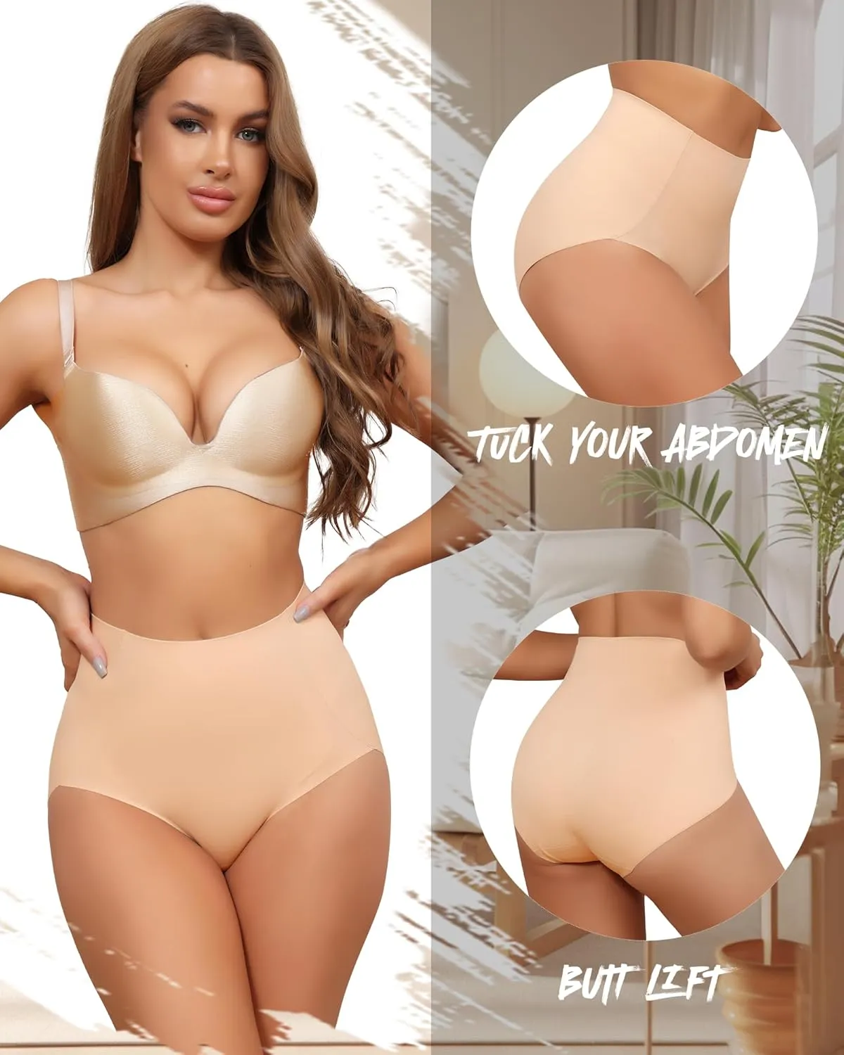 LEVAO Women Tummy Control Underwear, High Waisted Seamless Panties No Show Postpartum Briefs 4 Pack S-XXL