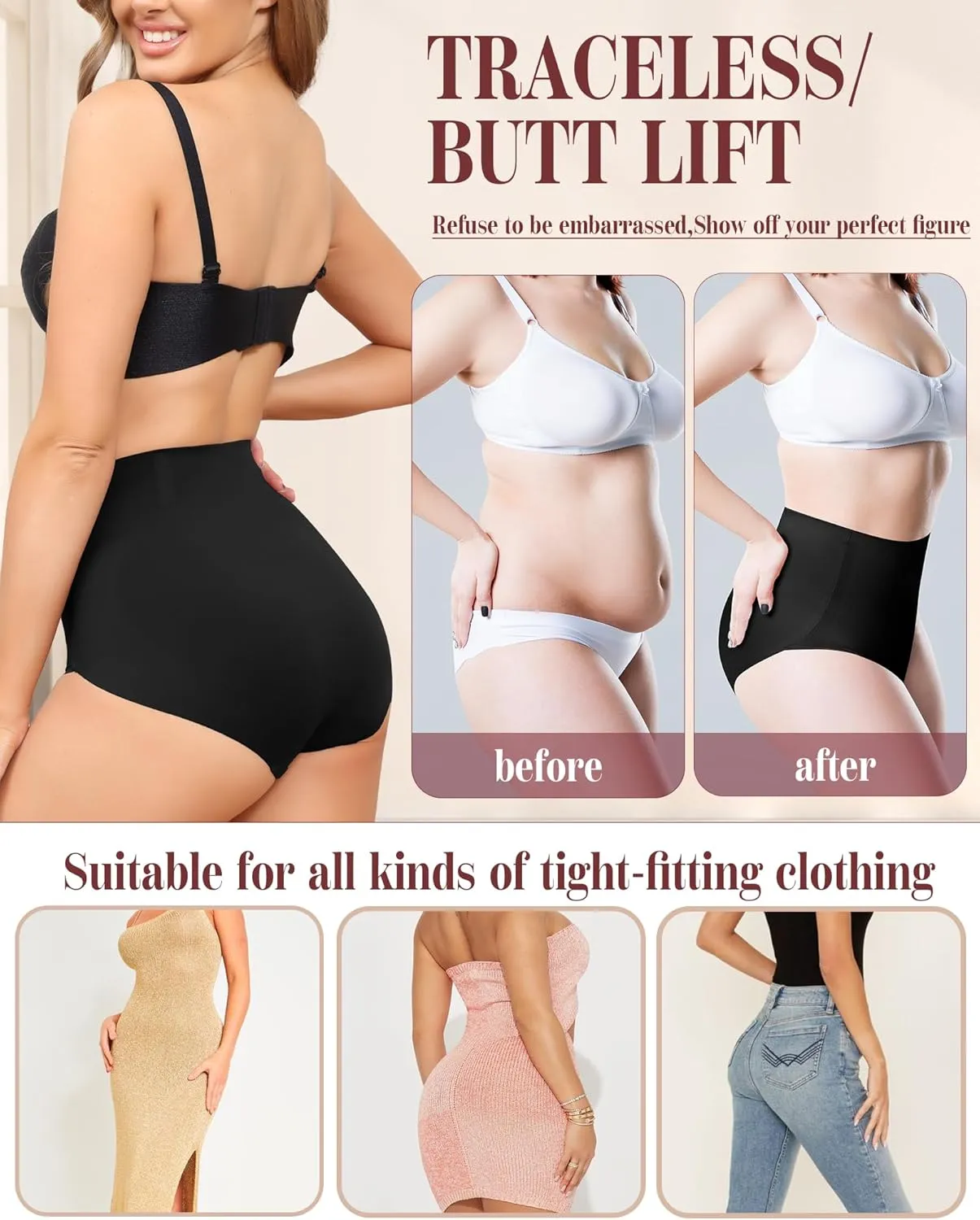 LEVAO Women Tummy Control Underwear, High Waisted Seamless Panties No Show Postpartum Briefs 4 Pack S-XXL