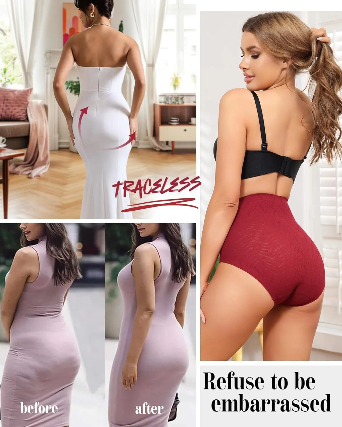 LEVAO Womens High Waisted Seamless Underwear Lace Stretch No Show Tummy Control Panties Full Coverage Briefs S-2XL