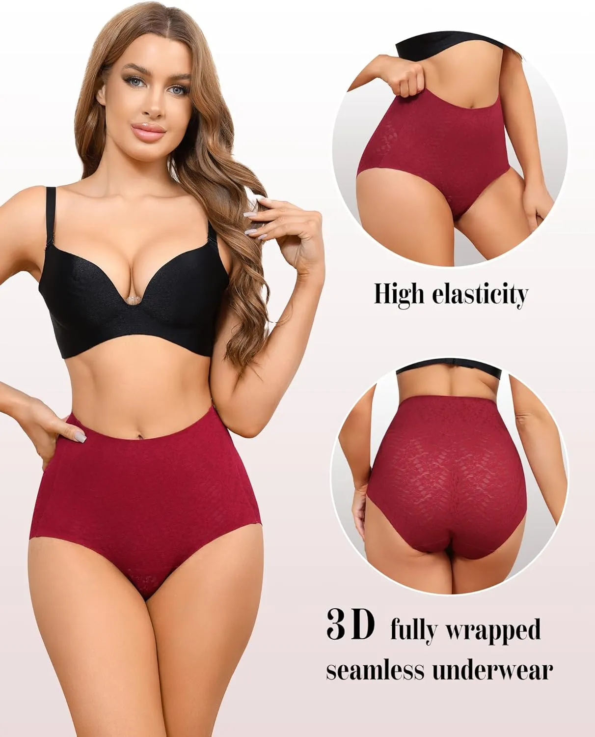 LEVAO Womens High Waisted Seamless Underwear Lace Stretch No Show Tummy Control Panties Full Coverage Briefs S-2XL