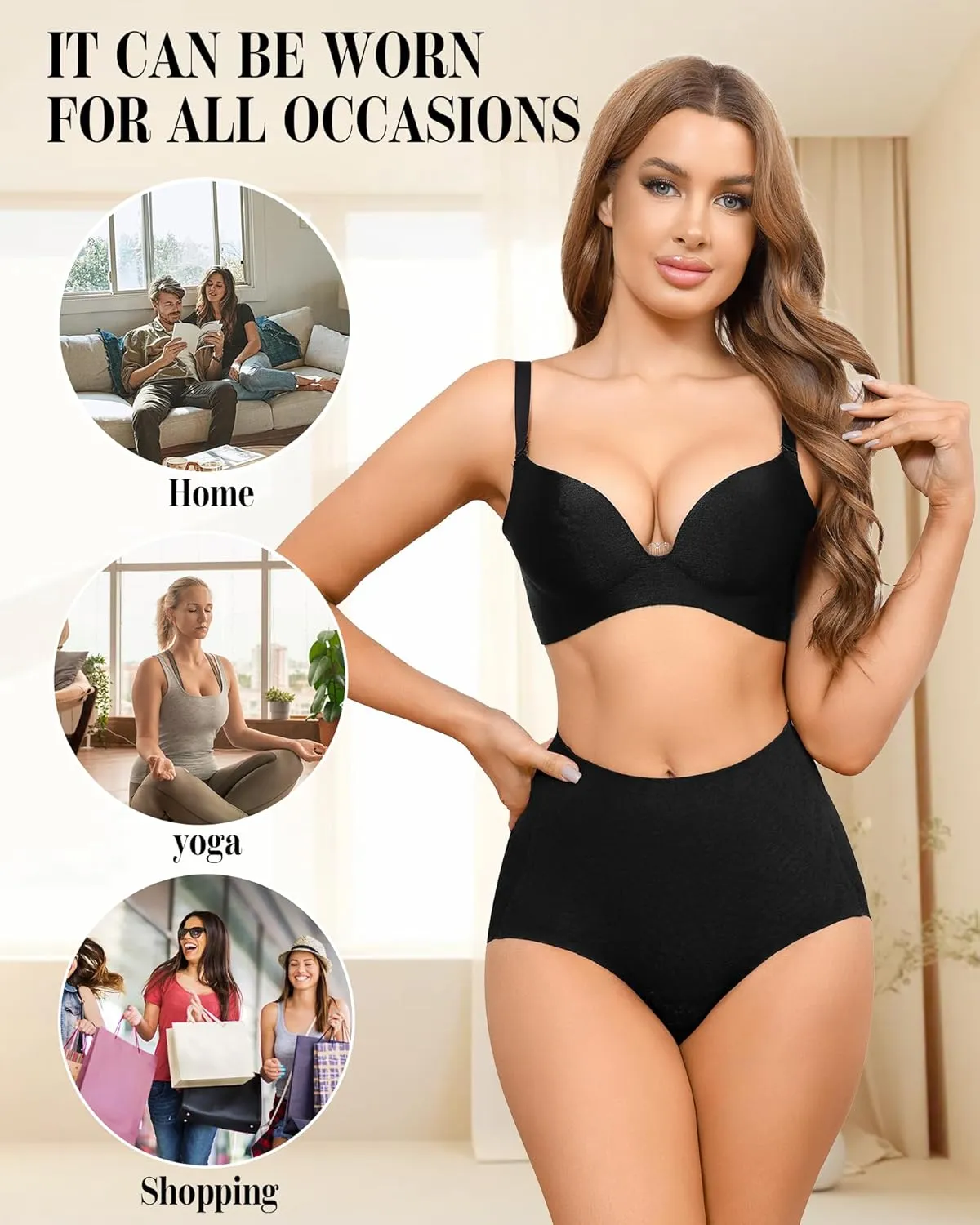 LEVAO Womens High Waisted Seamless Underwear Lace Stretch No Show Tummy Control Panties Full Coverage Briefs S-2XL