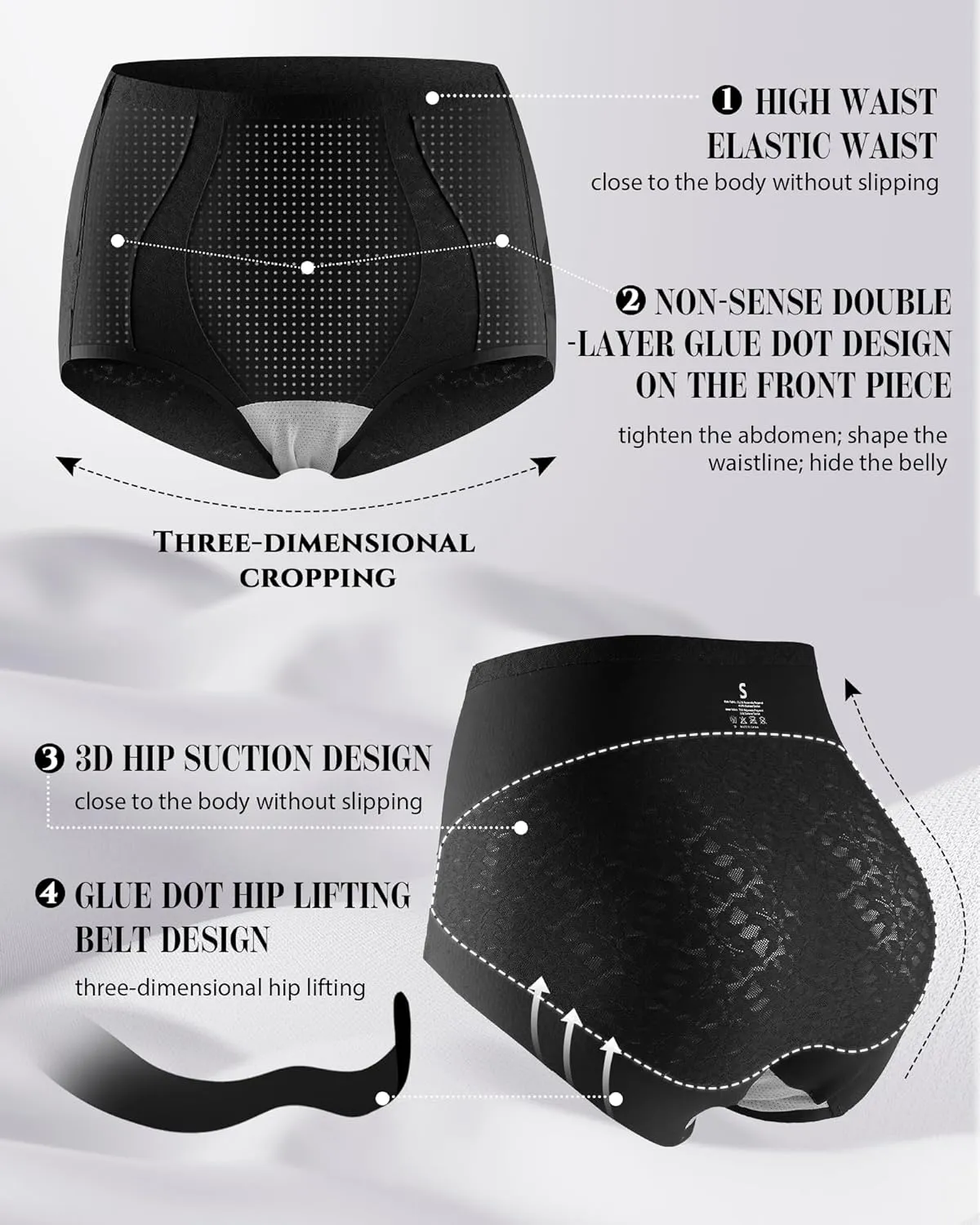 LEVAO Womens High Waisted Seamless Underwear Lace Stretch No Show Tummy Control Panties Full Coverage Briefs S-2XL