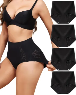 LEVAO Womens High Waisted Seamless Underwear Lace Stretch No Show Tummy Control Panties Full Coverage Briefs S-2XL