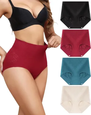 LEVAO Womens High Waisted Seamless Underwear Lace Stretch No Show Tummy Control Panties Full Coverage Briefs S-2XL