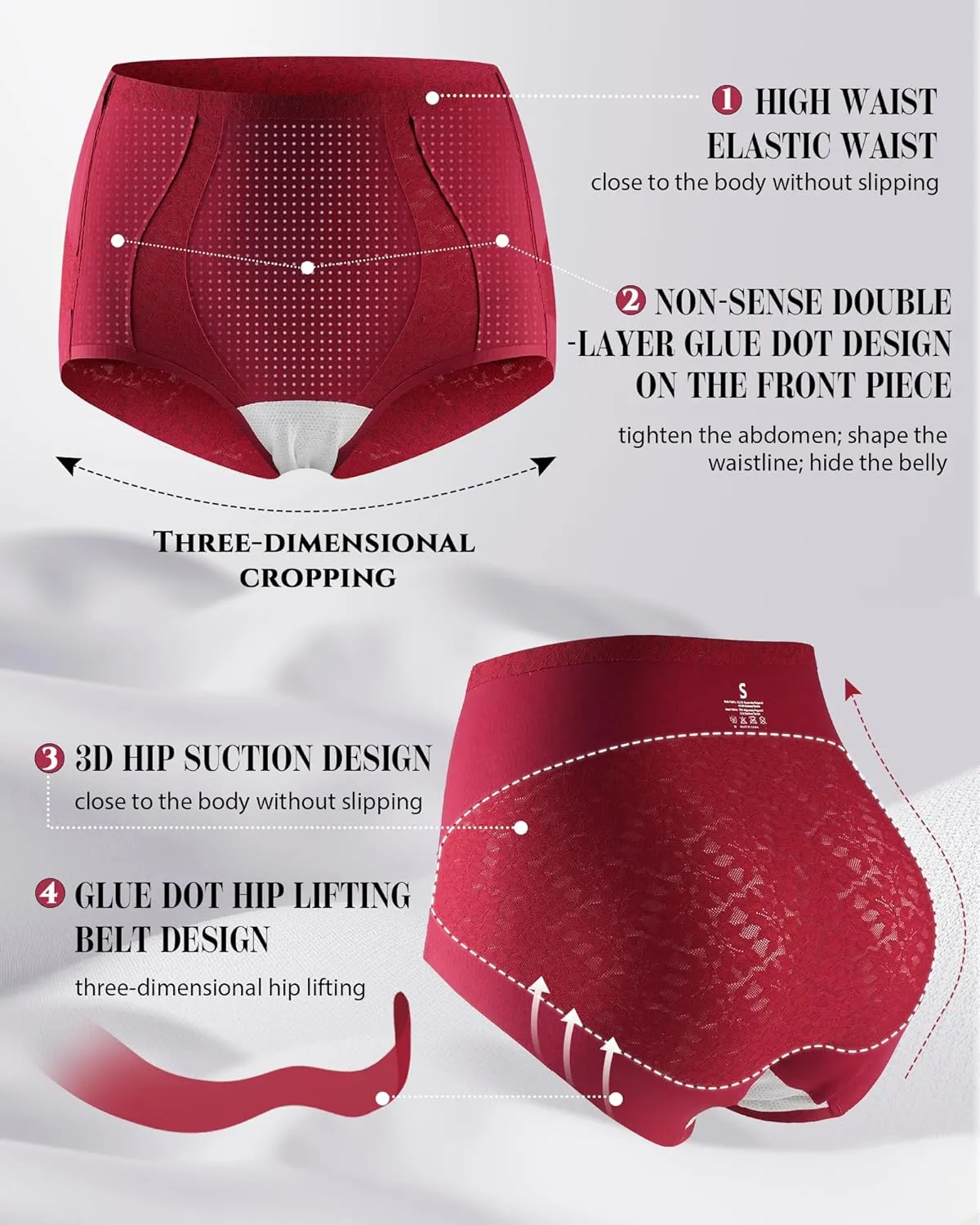 LEVAO Womens High Waisted Seamless Underwear Lace Stretch No Show Tummy Control Panties Full Coverage Briefs S-2XL