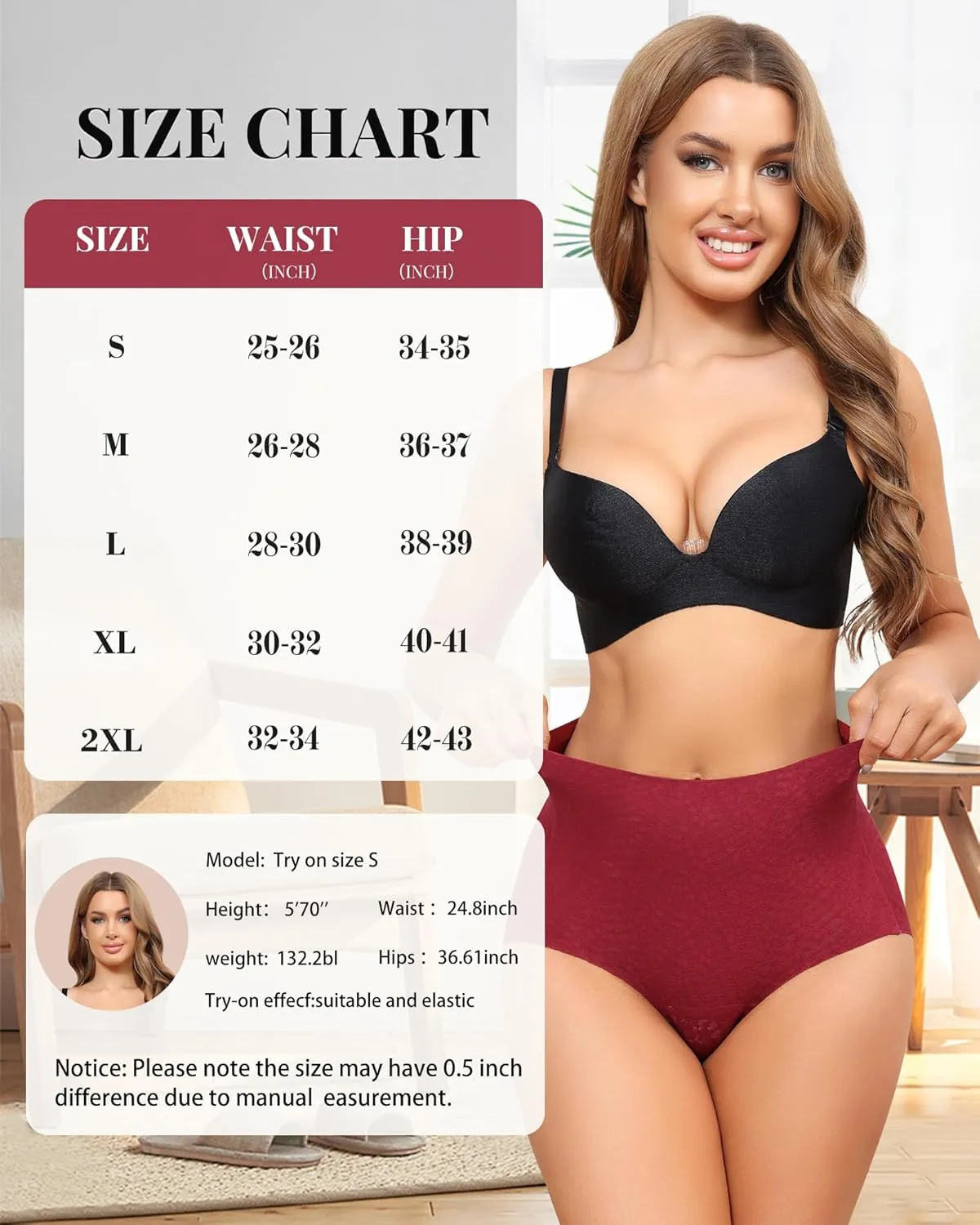 LEVAO Womens High Waisted Seamless Underwear Lace Stretch No Show Tummy Control Panties Full Coverage Briefs S-2XL