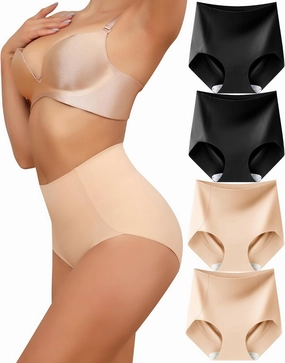 LEVAO Women Tummy Control Underwear, High Waisted Seamless Panties No Show Postpartum Briefs 4 Pack S-XXL