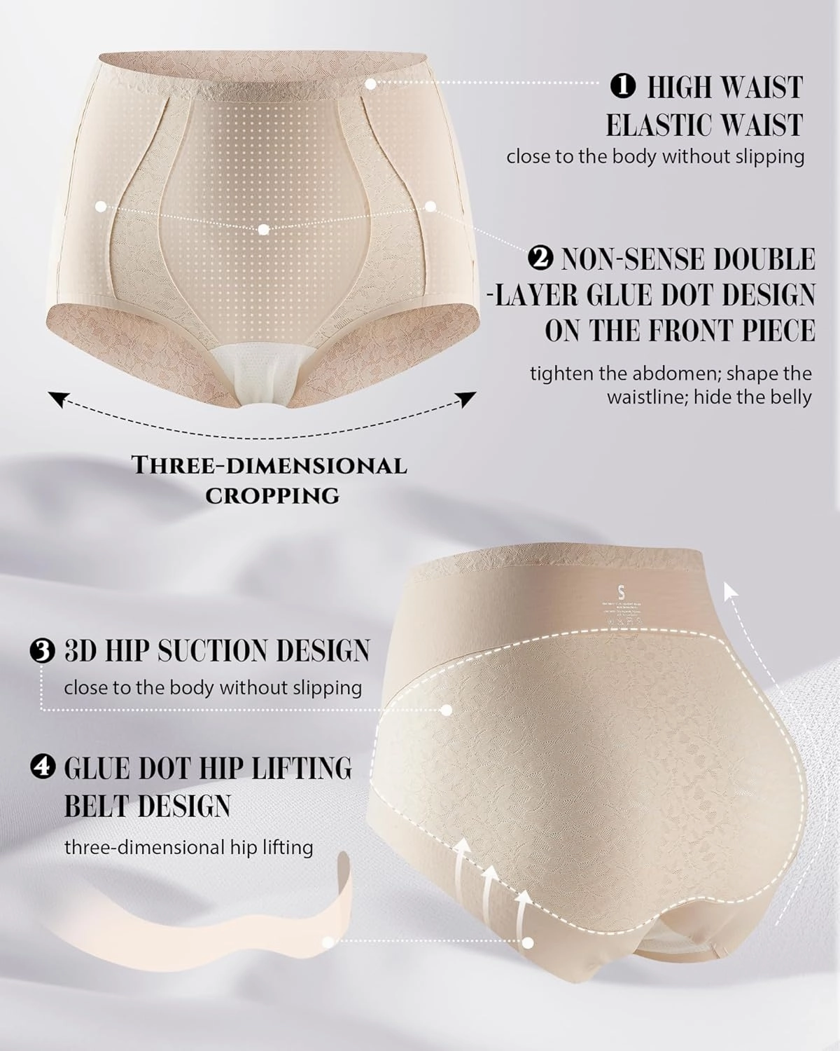 LEVAO Womens High Waisted Seamless Underwear Lace Stretch No Show Tummy Control Panties Full Coverage Briefs S-2XL