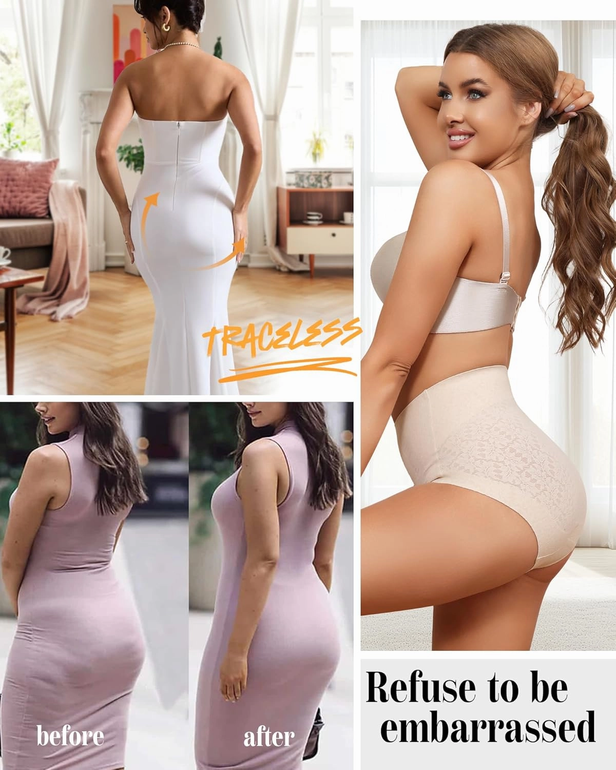 LEVAO Womens High Waisted Seamless Underwear Lace Stretch No Show Tummy Control Panties Full Coverage Briefs S-2XL