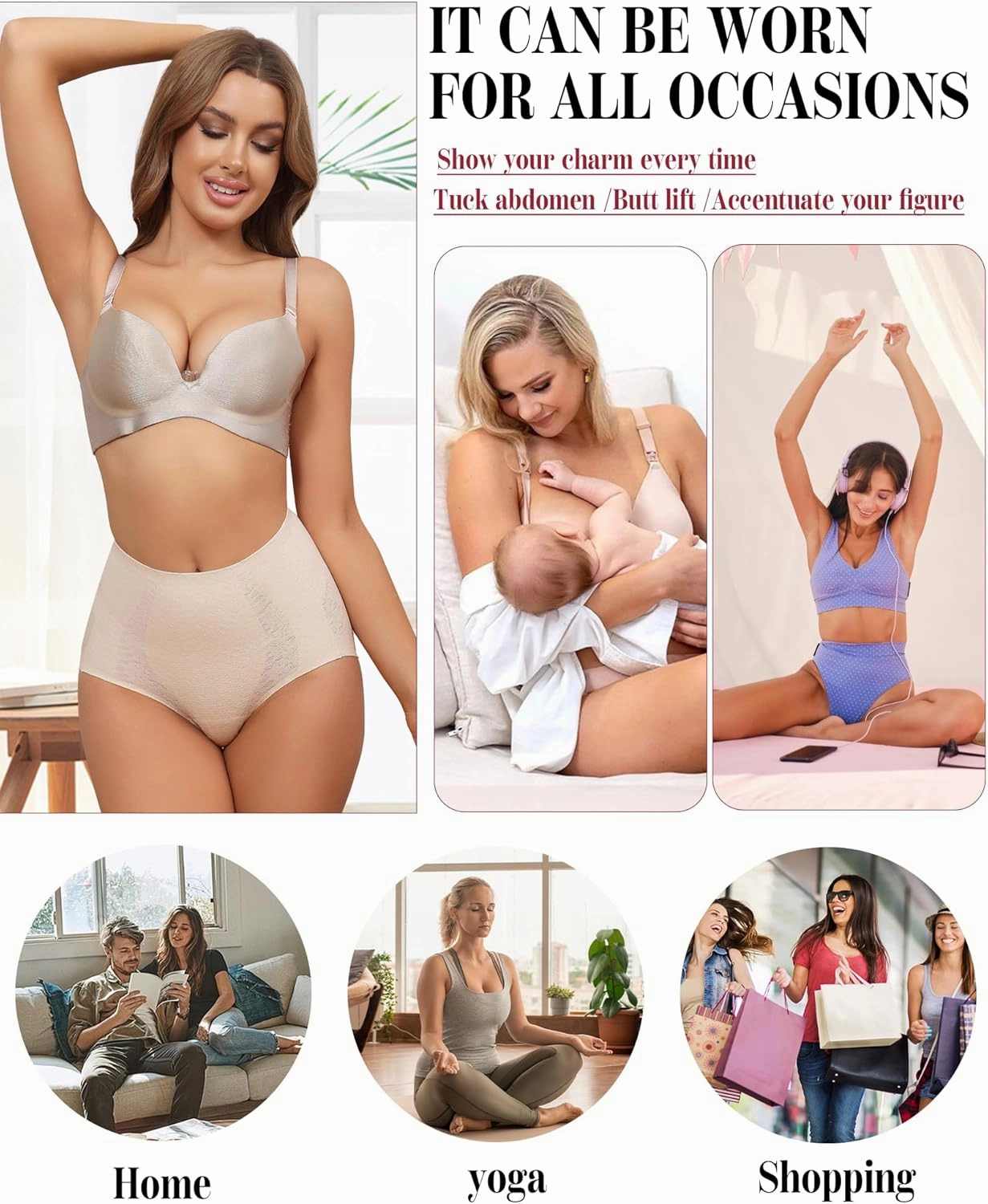 LEVAO Womens High Waisted Seamless Underwear Lace Stretch No Show Tummy Control Panties Full Coverage Briefs S-2XL