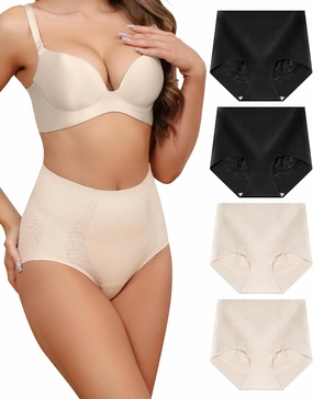 LEVAO Womens High Waisted Seamless Underwear Lace Stretch No Show Tummy Control Panties Full Coverage Briefs S-2XL
