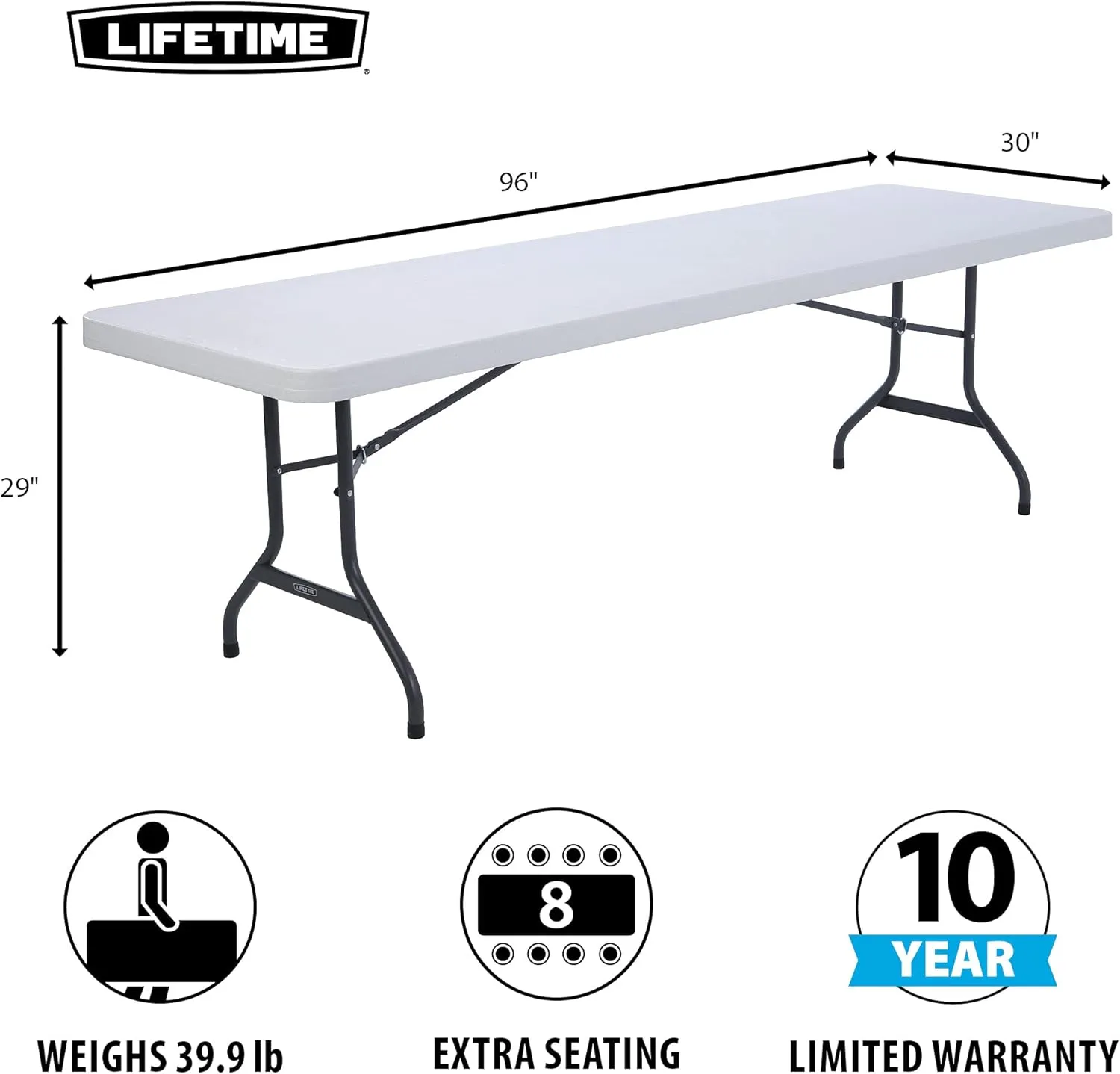 Lifetime 42980 Folding Utility Table , 8 Feet, White Granite, Pack of 4