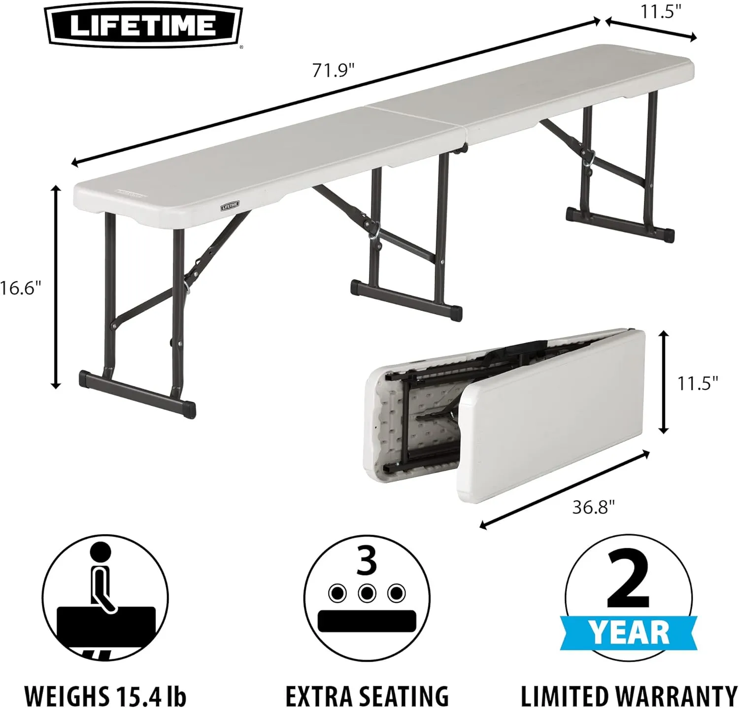 Lifetime 80305 Portable Folding Bench, White