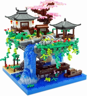 Light-Up Peach Blossom Pond Micro Mini Bricks Kit, Chinese Architecture Cherry Bonsai Tree Building Set for Adults, Boys, Girls 16 ,(2705 Pcs)