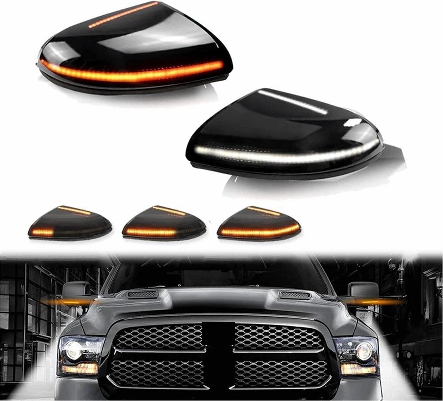 Light Wing Mirror 2pc Dynamic Indicator Blinker Light Rear View Mirror Turn Signal Light for Dodge Ram 1500 2500 2009-2018 White LED Parking Light Turn Signal Light