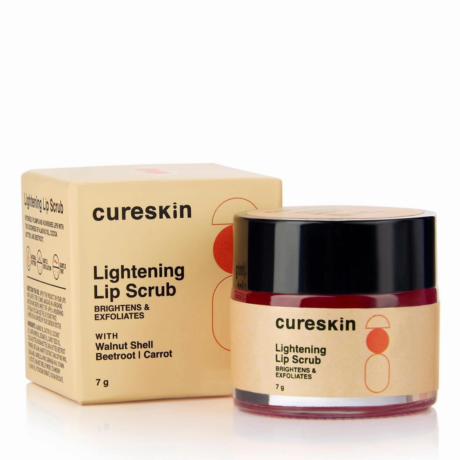 Lightening Lip Scrub for Men and Women | Exfoliate & Brighten with Walnut Shell Powder, Beetroot & Squalane | Lip Scrub for Dark Lips to Lighten Pink