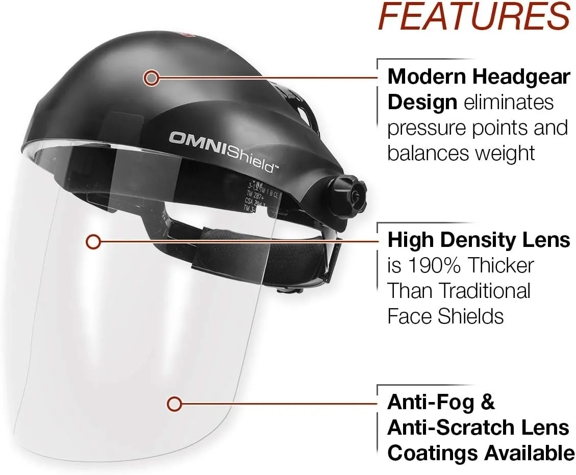 Lincoln Electric OMNIShield Professional Face Shield - Anti-Fog Coated Clear Lens - Premium Headgear - K3751-1
