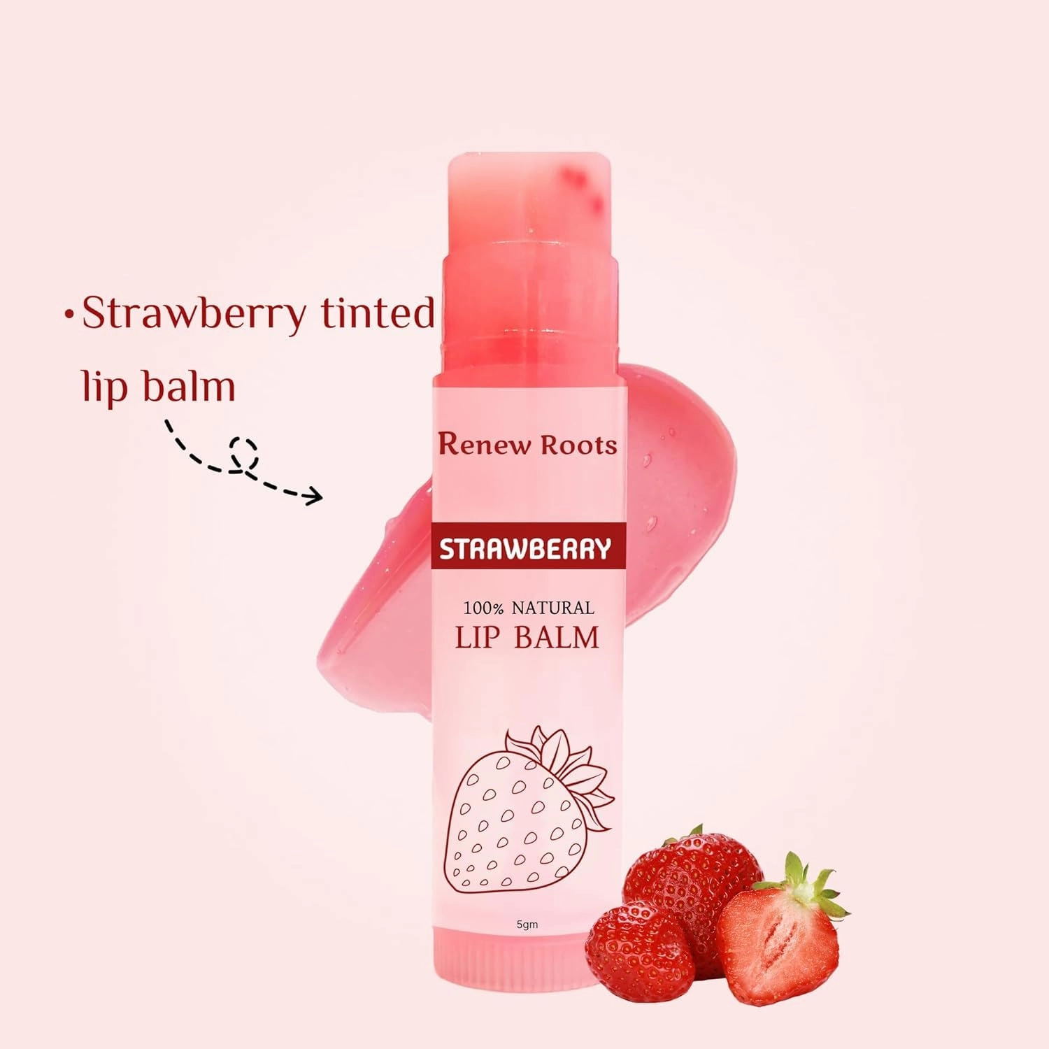 Lip Balm | 100% Natural | Tinted & Moisturizing | Nourishing & Softening | 5g (Pack of 2, Strawberry)