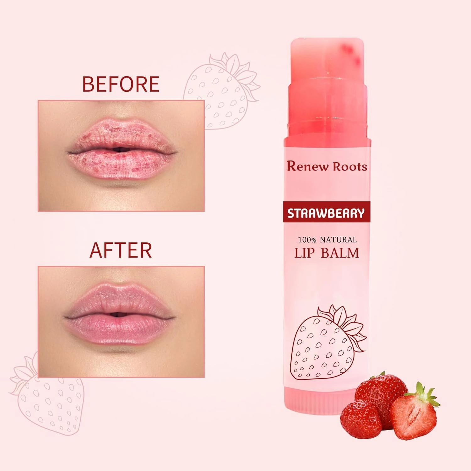 Lip Balm | 100% Natural | Tinted & Moisturizing | Nourishing & Softening | 5g (Pack of 2, Strawberry)