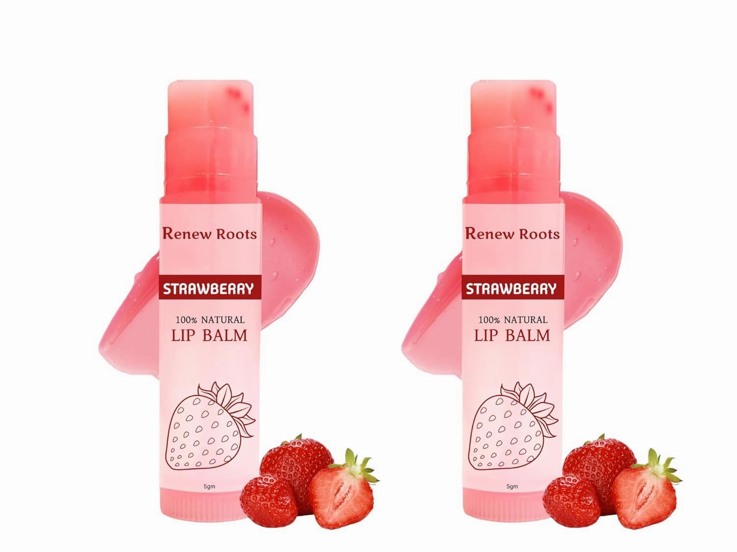 Lip Balm | 100% Natural | Tinted & Moisturizing | Nourishing & Softening | 5g (Pack of 2, Strawberry)