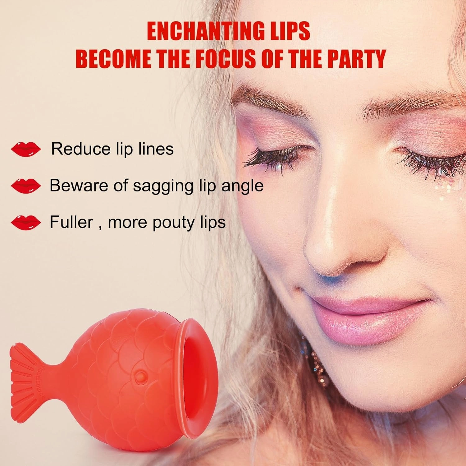 Lip Pump Lip Plumper Lip Enhancer，Soft Silicone Fish Shape Lips Enhancer,Fuller Thicker Mouth Fastly Lip Pumps Bigger Device for Women Female (RED)