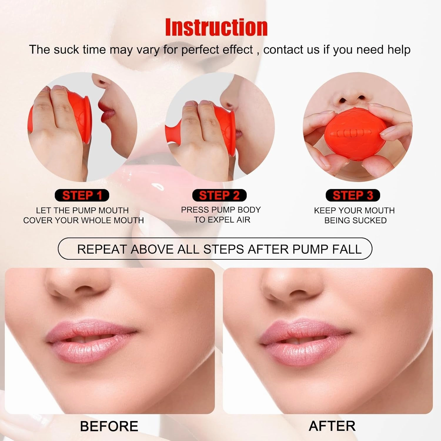 Lip Pump Lip Plumper Lip Enhancer，Soft Silicone Fish Shape Lips Enhancer,Fuller Thicker Mouth Fastly Lip Pumps Bigger Device for Women Female (RED)