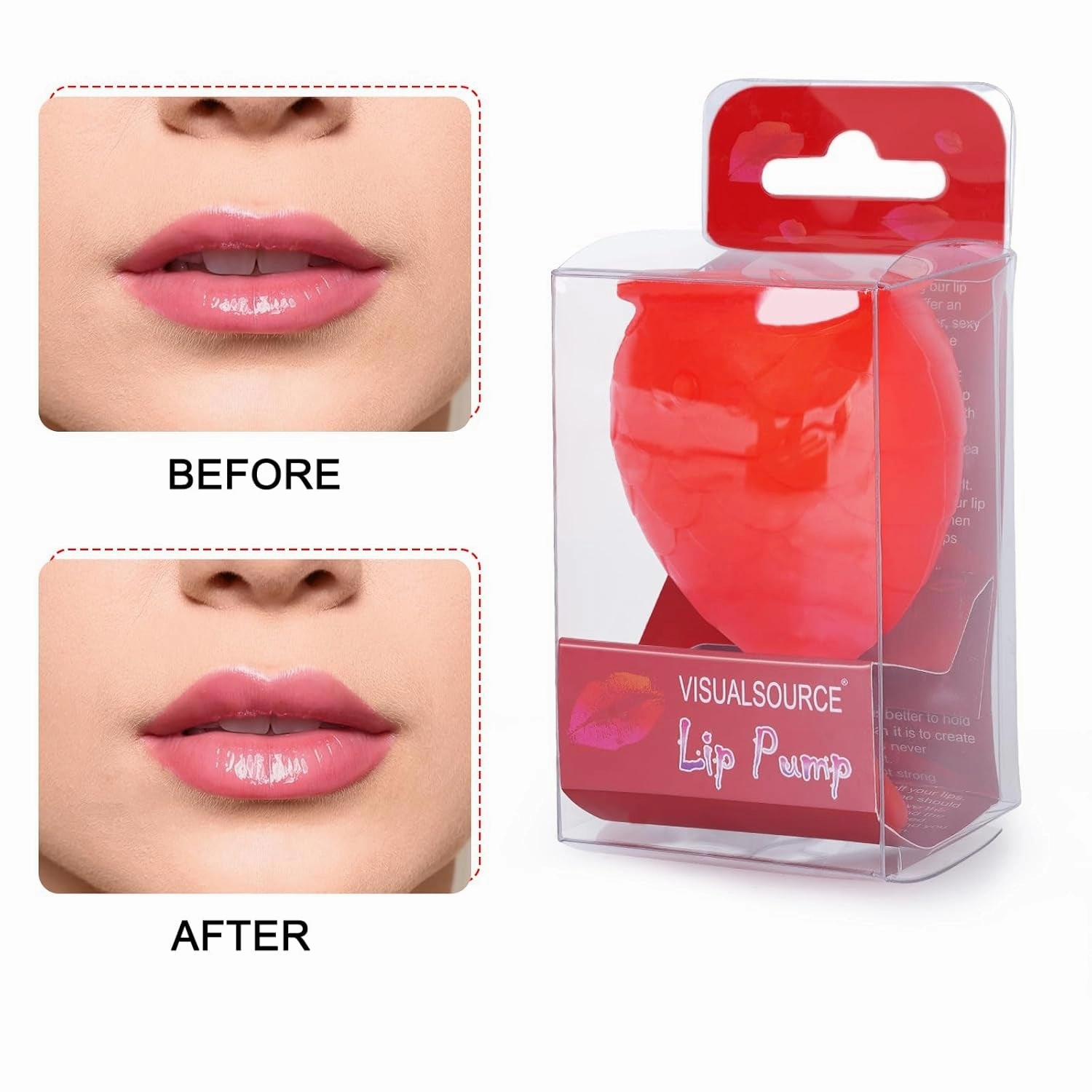 Lip Pump Lip Plumper Lip Enhancer，Soft Silicone Fish Shape Lips Enhancer,Fuller Thicker Mouth Fastly Lip Pumps Bigger Device for Women Female (RED)