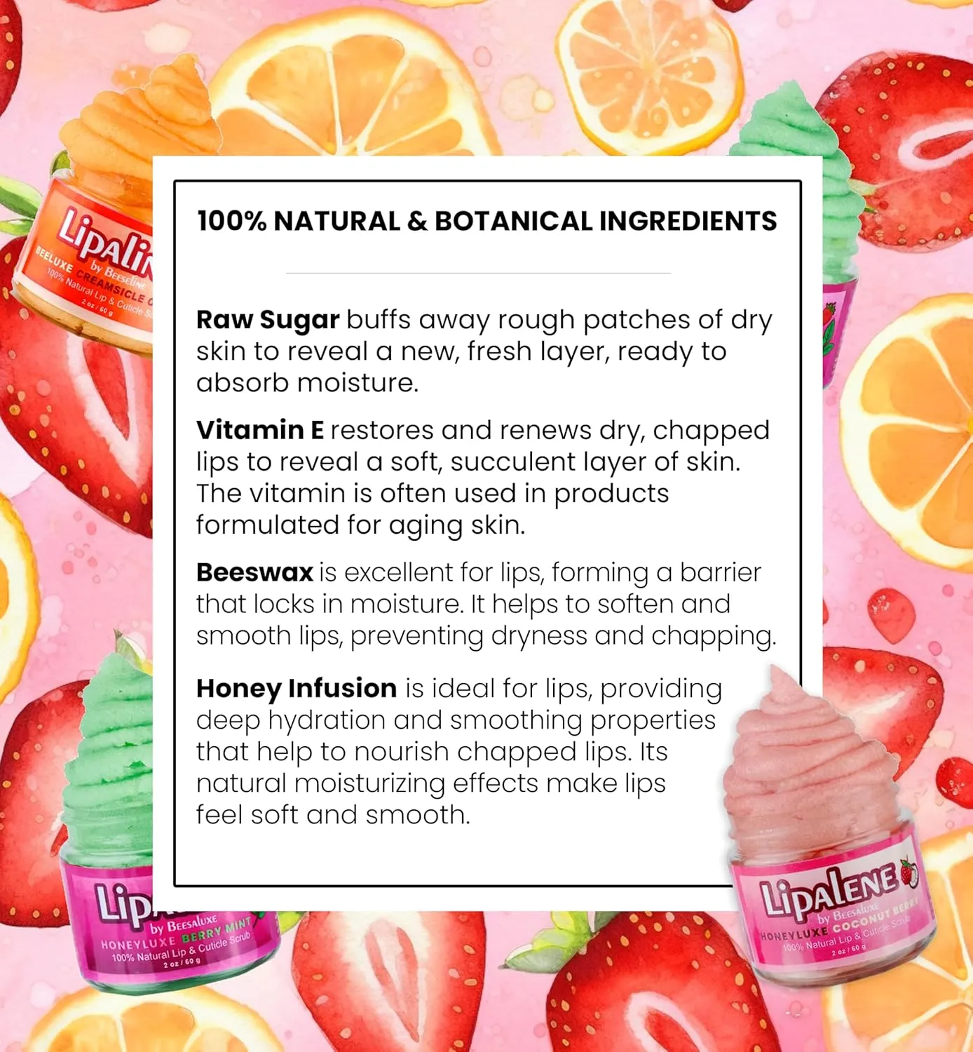 Lipalene HoneyLuxe - 100% Natural Lip & Cuticle Scrub (2 oz, Creamsicle Orange)