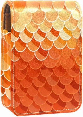 Lipstick Case,Leather Lip Gloss Lipstick Organizer with Mirror,Mini Lipstick Holder Bag,Scale Orange Mermaid Ocean