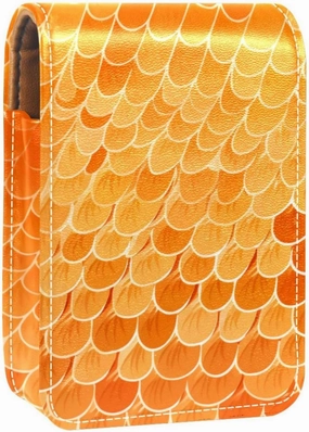 Lipstick Case,Leather Lip Gloss Lipstick Organizer with Mirror,Mini Lipstick Holder Bag,Scale Orange Mermaid Ocean