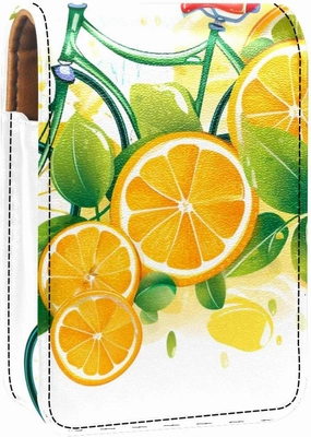 Lipstick Case,Portable Makeup Bag Cosmetic Pouch,Lipstick Holder Makeup Organizer,Bike Wheels Lemon and Orange