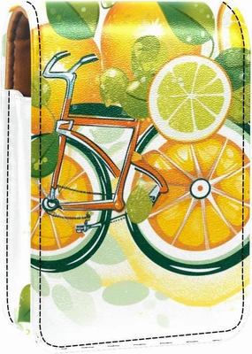 Lipstick Case,Portable Makeup Bag Cosmetic Pouch,Lipstick Holder Makeup Organizer,Bike Wheels Lemon and Orange
