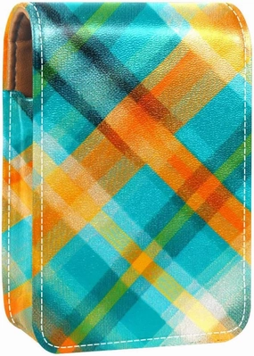 Lipstick Case,Portable Makeup Bag Cosmetic Pouch,Lipstick Holder Makeup Organizer,Blue and Orange Plaid
