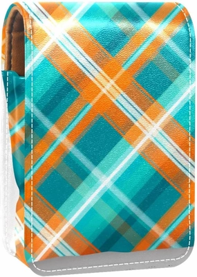 Lipstick Case,Portable Makeup Bag Cosmetic Pouch,Lipstick Holder Makeup Organizer,Blue and Orange Plaid