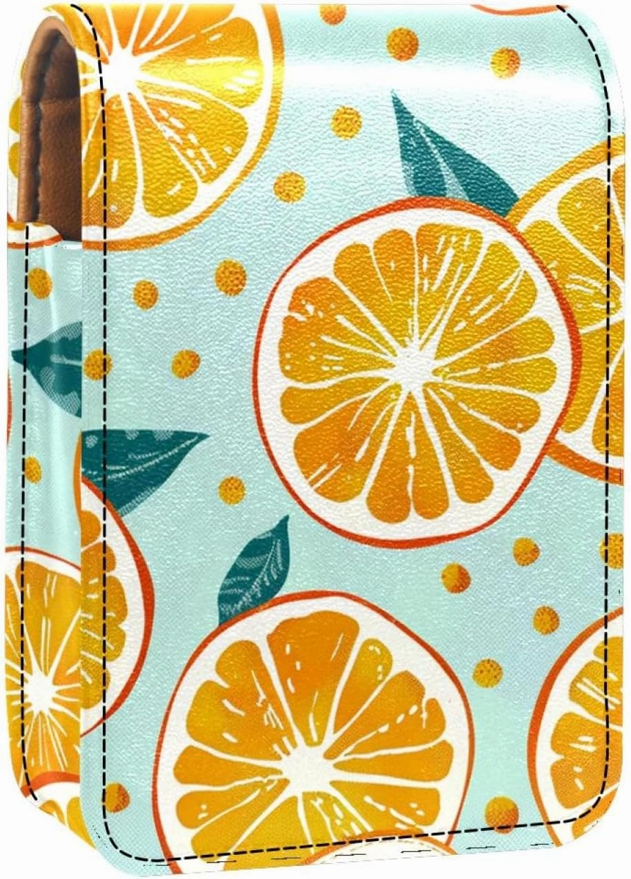 Lipstick Case,Portable Makeup Bag Cosmetic Pouch,Lipstick Holder Makeup Organizer,Cartoon Orange Lemon