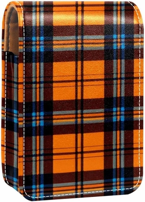 Lipstick Case,Portable Makeup Bag Cosmetic Pouch,Lipstick Holder Makeup Organizer,Vintage Fall Orange Plaid