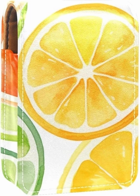 Lipstick Case,Portable Makeup Bag Cosmetic Pouch,Lipstick Holder Makeup Organizer,Watercolor Orange and Lemon