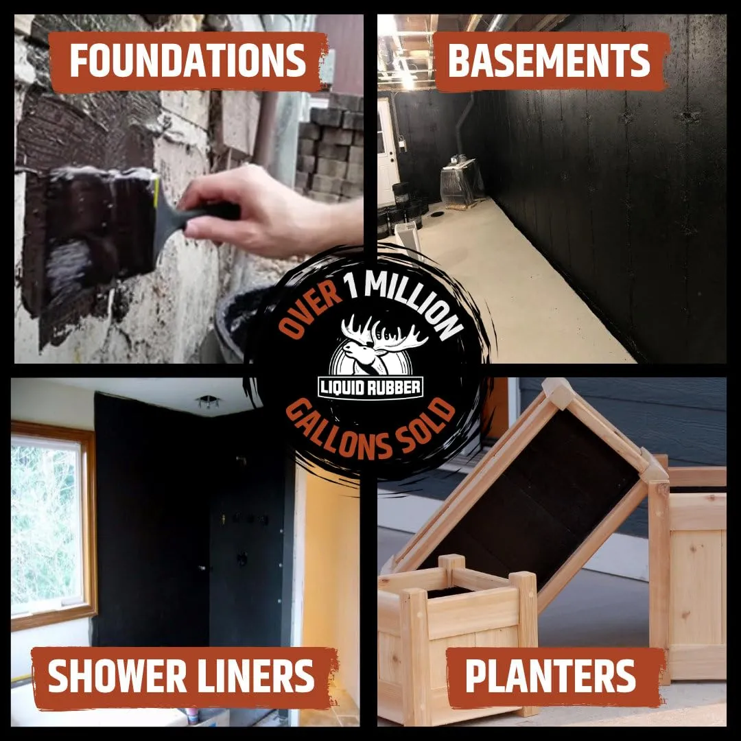Liquid Rubber Basement and Foundation Repair Sealant - Waterproof Concrete Sealer & Crack Filler - Flexible Coating for Indoor & Outdoor Use - Waterproofing Paint - Black, 5 Gallon