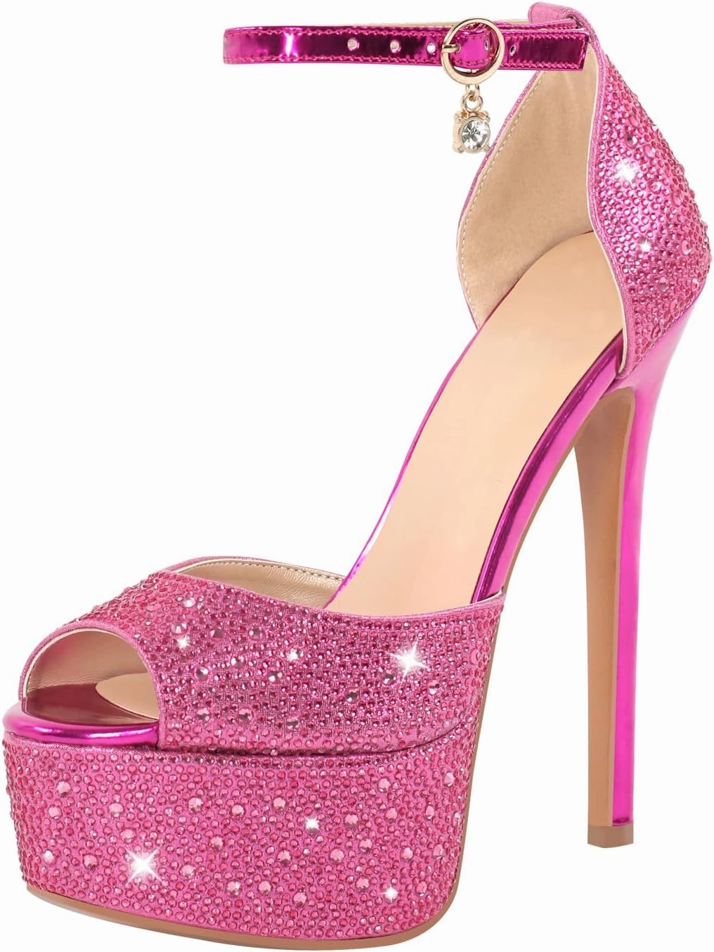 LISHAN Women's Round Open Toe Platform Clear High Heel Zip Up Sandals