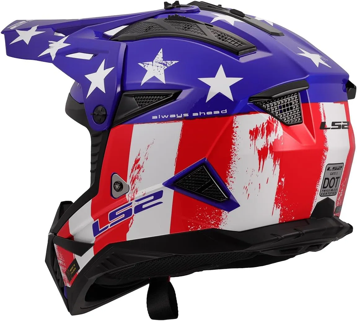 LS2 Helmets Gate II Full Face MX Motorcycle Helmet (Gloss Battle Scar Red/White/Blue - Medium)