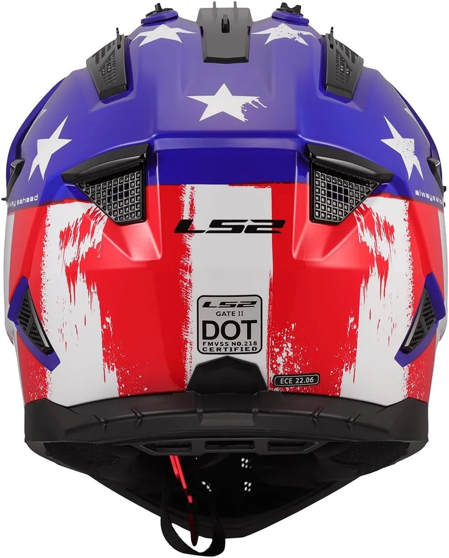 LS2 Helmets Gate II Full Face MX Motorcycle Helmet (Gloss Battle Scar Red/White/Blue - Medium)