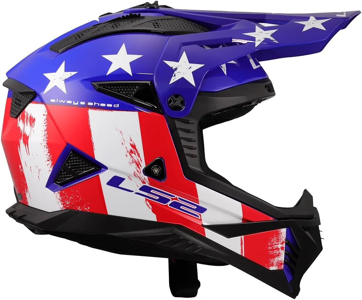 LS2 Helmets Gate II Full Face MX Motorcycle Helmet (Gloss Battle Scar Red/White/Blue - Medium)
