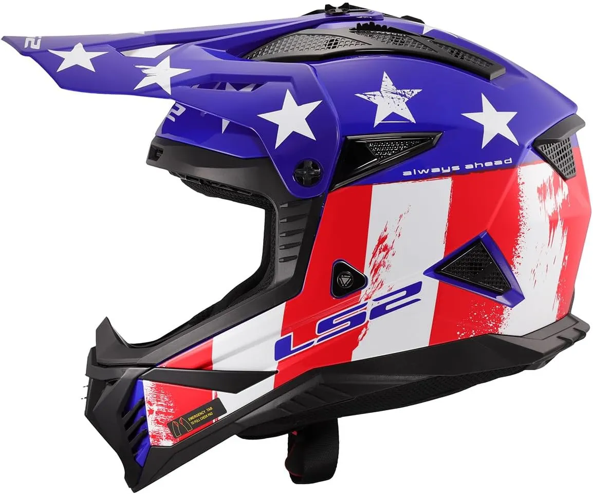LS2 Helmets Gate II Full Face MX Motorcycle Helmet (Gloss Battle Scar Red/White/Blue - Medium)