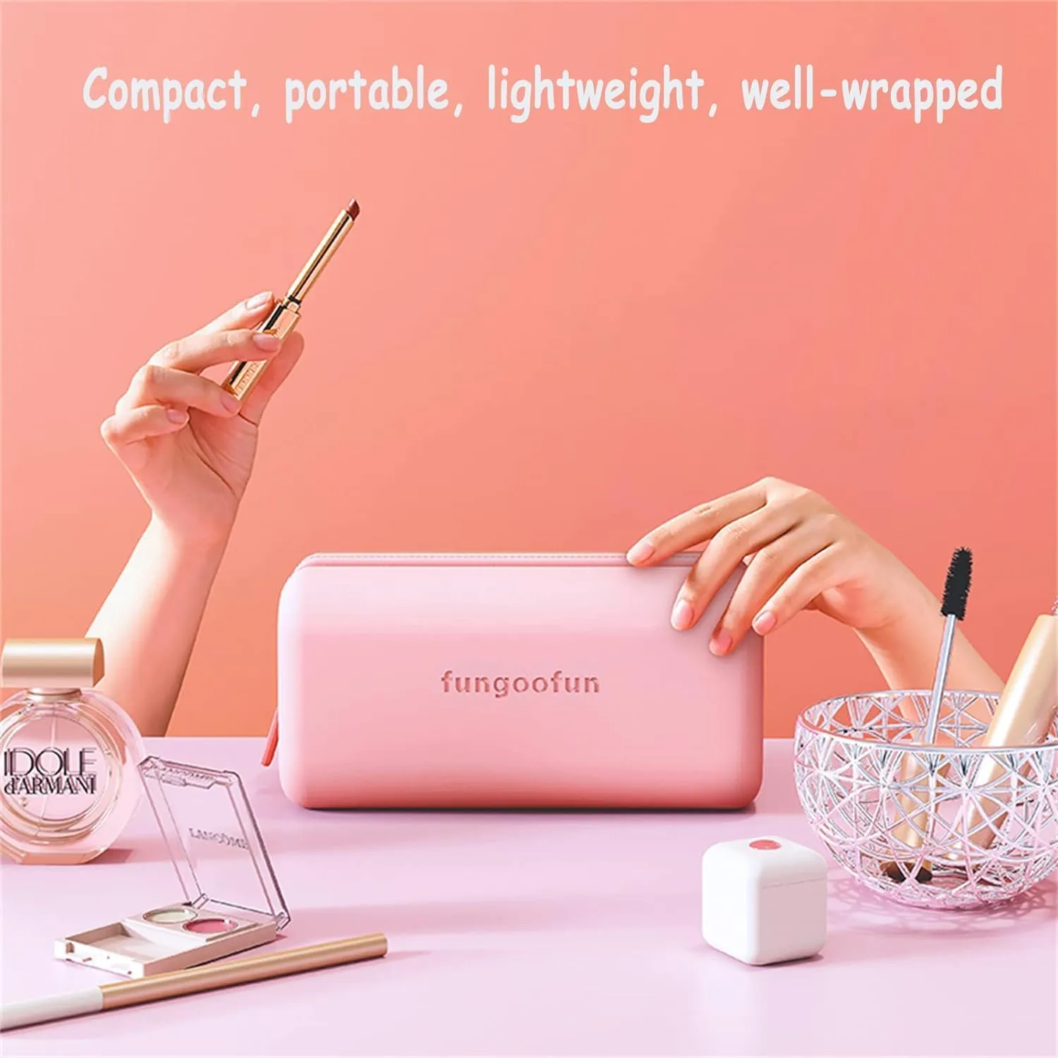 LUCCI Eva Waterproof Cosmetic Bag for Women, Square Toiletry Bag Travel Organizer for Girls, Mini Small Make Up Bag Cosmetic Zipper Pouch, Lipstick Makeup Case Organizer (Brick, Orange)