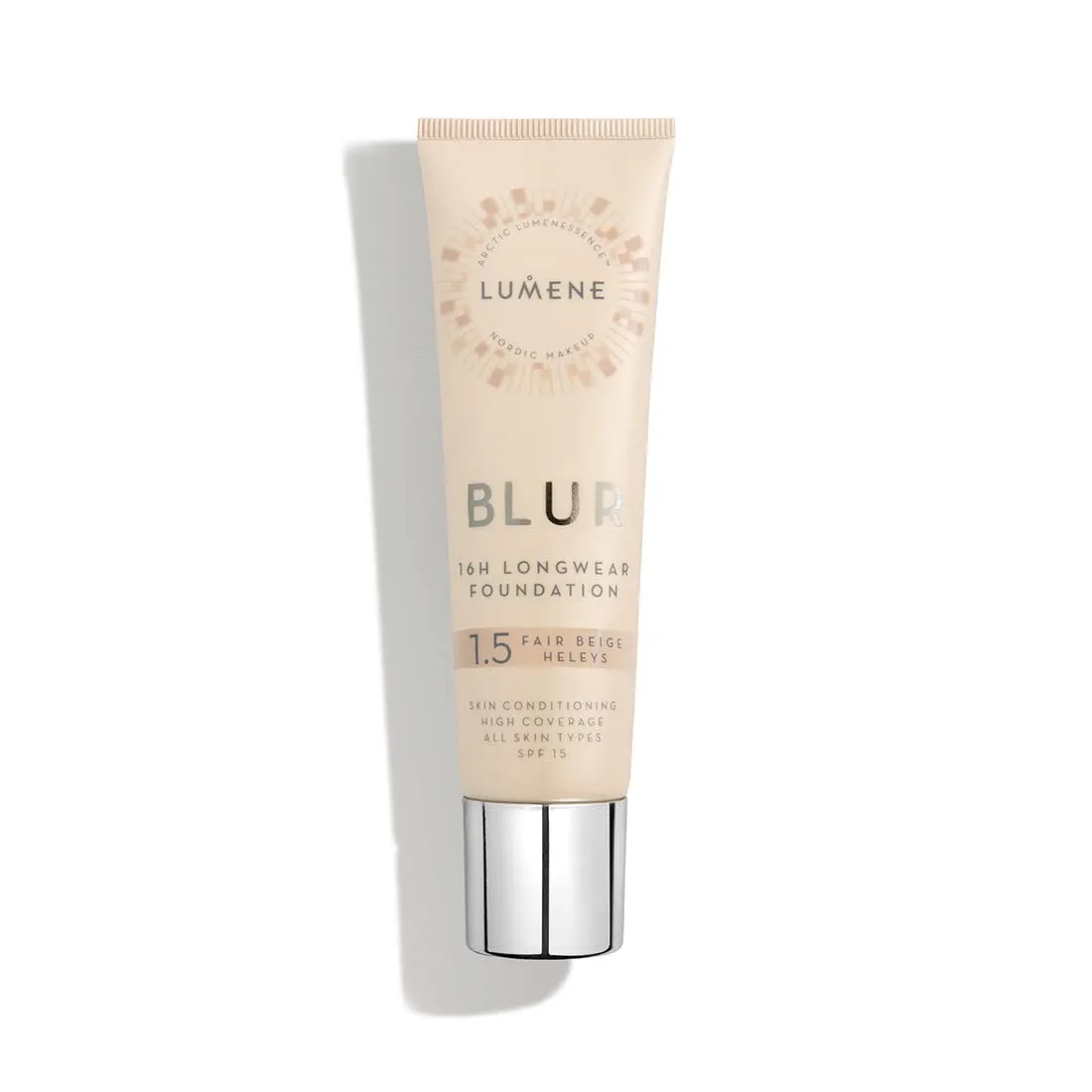 Lumene Longwear Blur Foundation SPF 15 for All Skin Types Medium Coverage with Arctic Cloudberry 30 ml / 1.0 Fl.Oz. (1.5 Fair Beige)