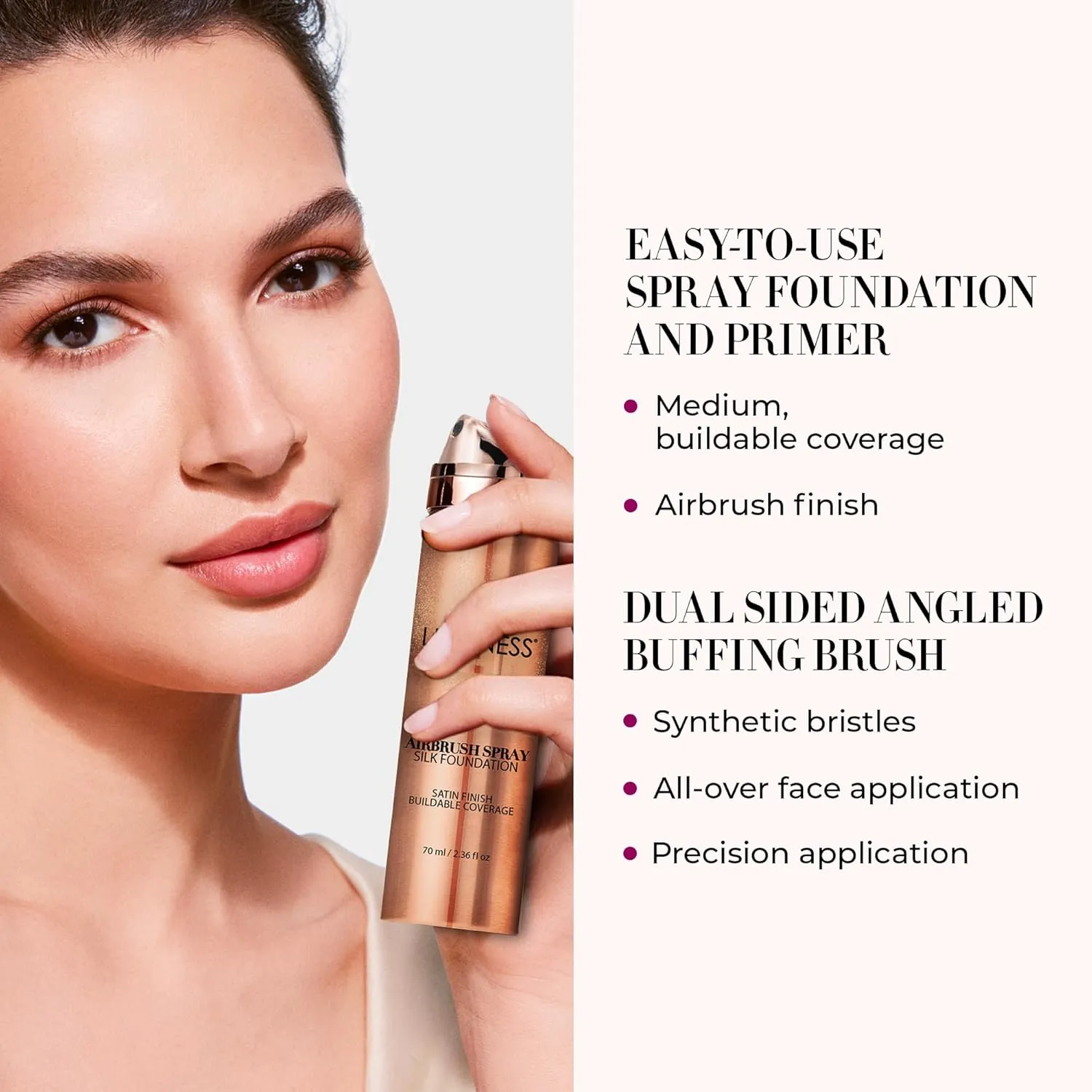 LUMINESS Airbrush Spray Silk Foundation Starter Kit - Medium - Foundation, Primer & Dual-Sided Angled Buffing Brush - Medium, Buildable Coverage, Anti-Aging Formula Hydrates & Moisturizes