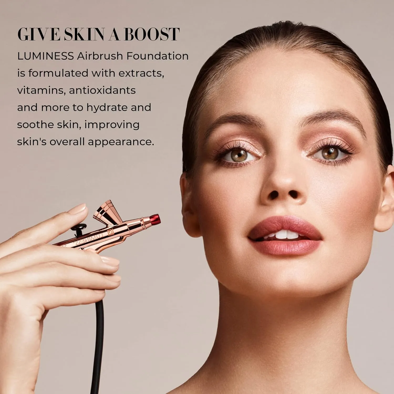 Luminess Silk 4-in-1 Airbrush Foundation Makeup Starter Kit - Medium Coverage, 6-piece - Includes 2x Silk Airbrush Foundation, Blush, Glow Highlighter, Moisturizer Primer & Airbrush Cleaning Solution