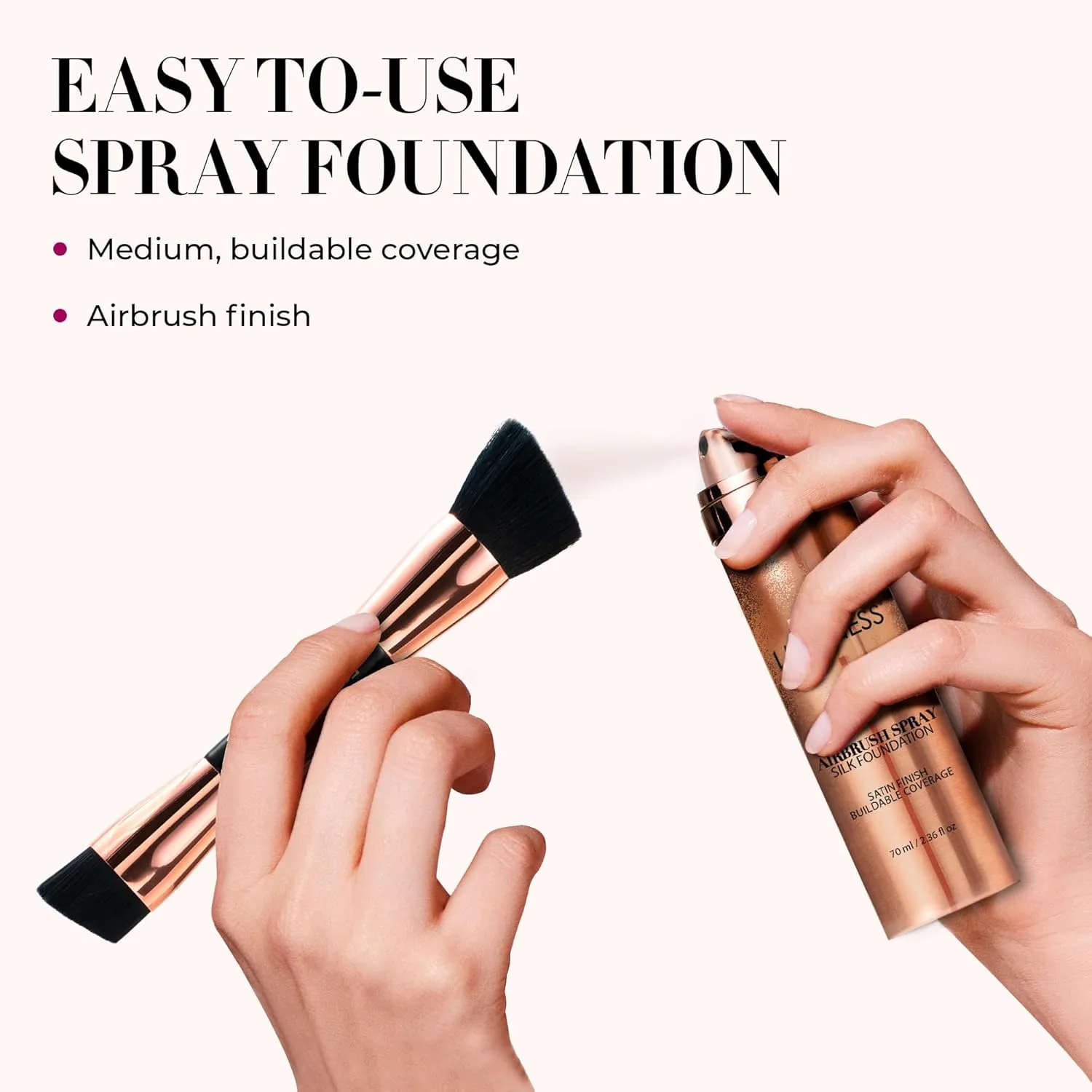 LUMINESS Silk Airbrush Spray Foundation & Buffing Brush Kit – Full Coverage Foundation & Dual-Sided Buffing Brush - Buildable Coverage, Anti-Aging Formula Hydrates & Moisturizes (Shade - Medium)