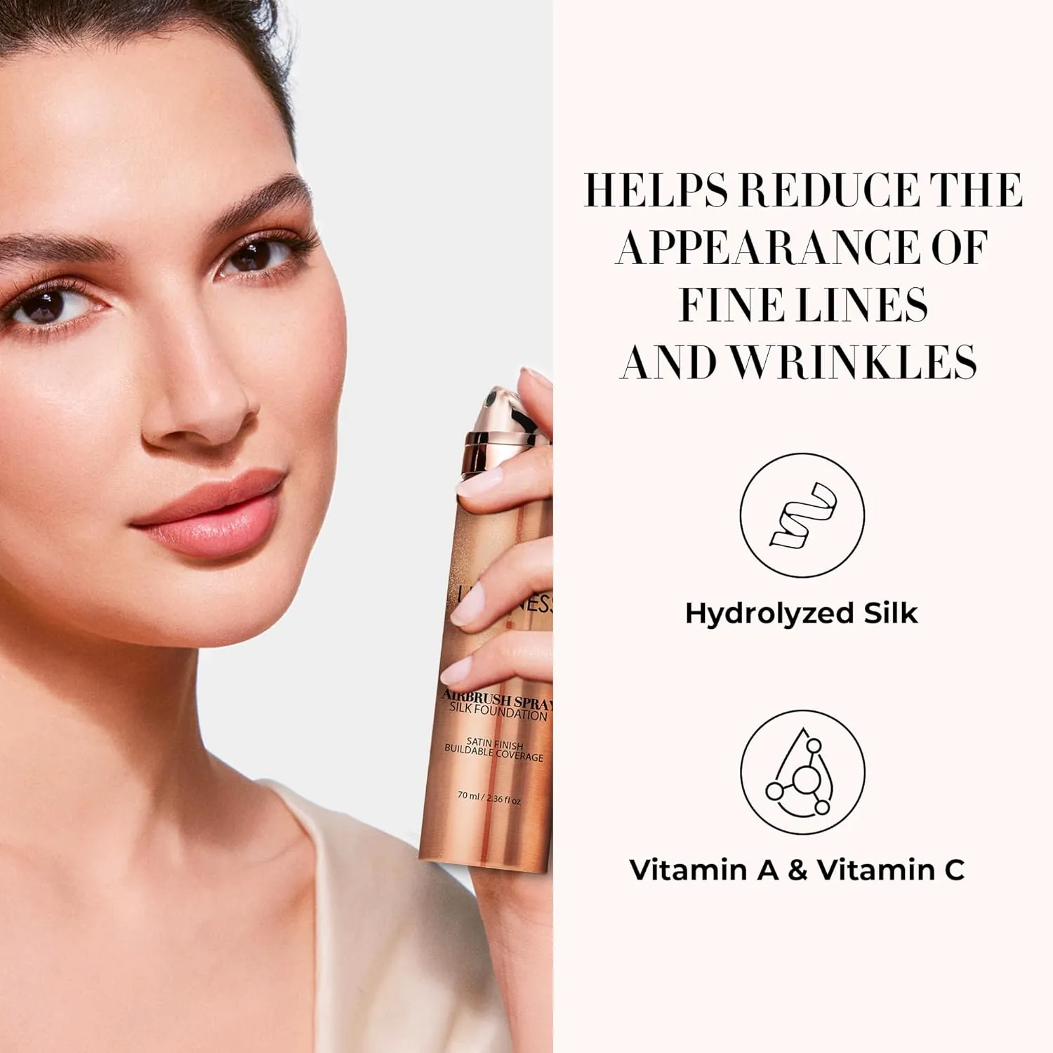 LUMINESS Silk Airbrush Spray Foundation & Buffing Brush Kit – Full Coverage Foundation & Dual-Sided Buffing Brush - Buildable Coverage, Anti-Aging Formula Hydrates & Moisturizes (Shade - Medium)